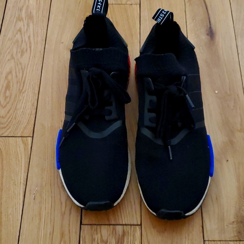 size 13 1/2 white black red and blue Adidas sneakers